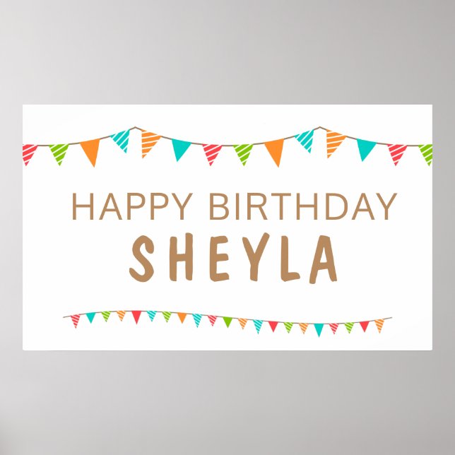 Roligt Färgbeläggning Flaggor Grattis på födelseda Poster (Framsidan)