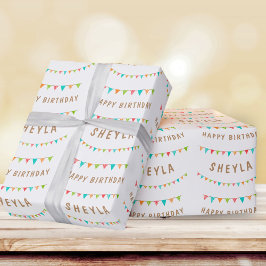 Roligt Färgbeläggning Flaggor Namn Grattis på föde Presentpapper