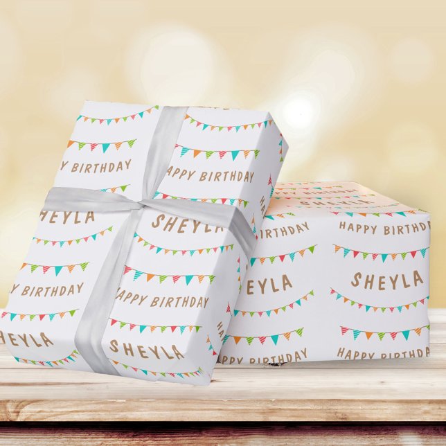 Roligt Färgbeläggning Flaggor Namn Grattis på föde Presentpapper (Skapare uppladdad)