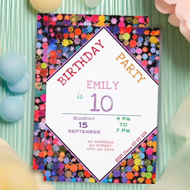 Roligt Färgfärgad vattenfärgsfärg Blockerar Barns  Inbjudningar (Skapare uppladdad)