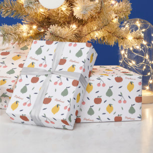 Roligt Färgfläckig frukt Mönster första Namn Presentpapper
