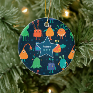 Roligt Färgfull Alien Mönster för barn Blå jul Julgransprydnad Keramik