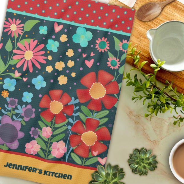 Roligt Färgfull anpassad Cute-Blommigt för Namn Kökshandduk (Skapare uppladdad)