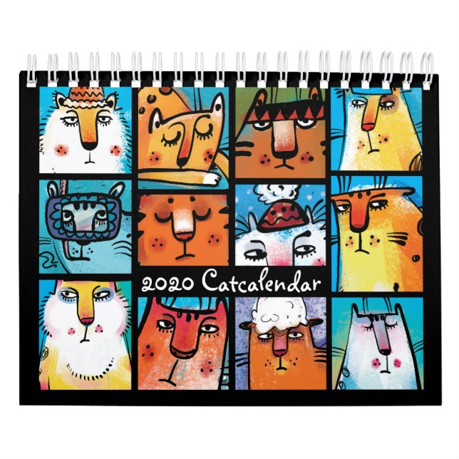 Roligt Färgfull Illustrated Cat Calendar Kalender (Omslag)