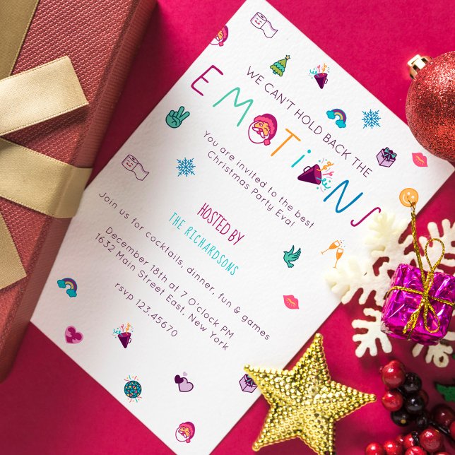 Roligt Färgfull jul Firande Emoji Party Julkort (Fun Colorful Christmas Celebration Emoji Party Holiday Card)