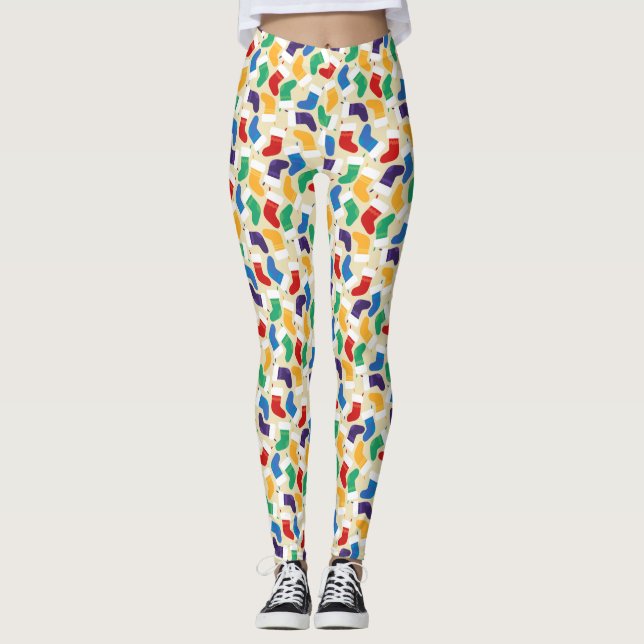 Roligt Färgfull julklapp Mönster Leggings (Framsida)