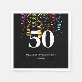 Roligt Färgfull konfetti Ribbon Black 50 födelseda Pappersservett