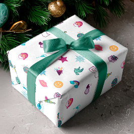 Roligt Färgfull och fräckt jul Emoji Mönster Presentpapper