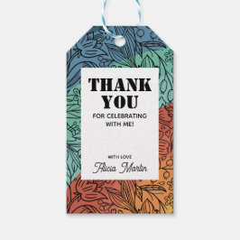 Roligt Färgfull Retro Groovy Rainbow Blommigt Tack Presentetikett