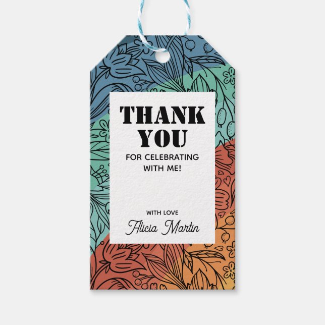 Roligt Färgfull Retro Groovy Rainbow Blommigt Tack Presentetikett (Framsidan)