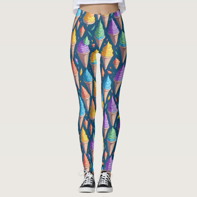 Roligt Färgfylld iskräm Cone Sweet Dessert Mönster Leggings (Framsida)