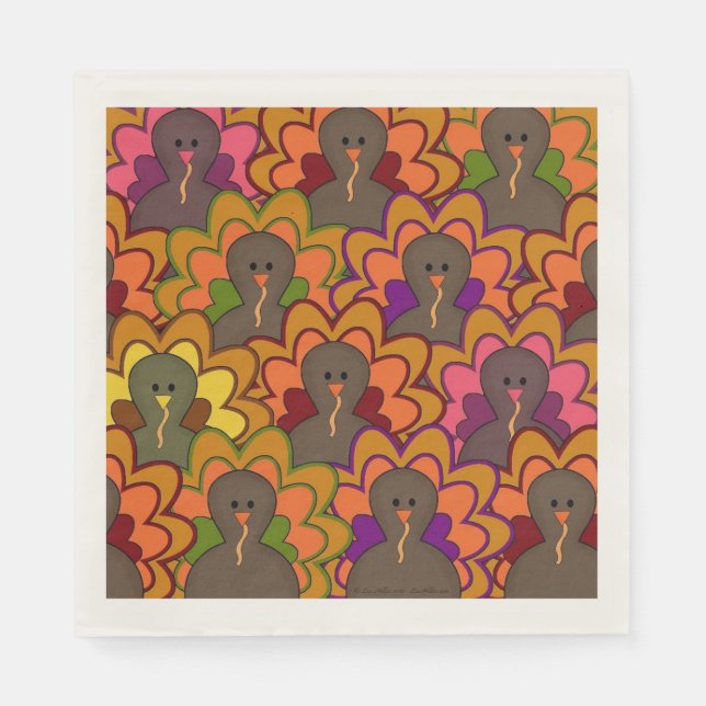 Roligt Färgfylld Thanksgiving Turkey Helgdag Napki Pappersservett (Framsidan)