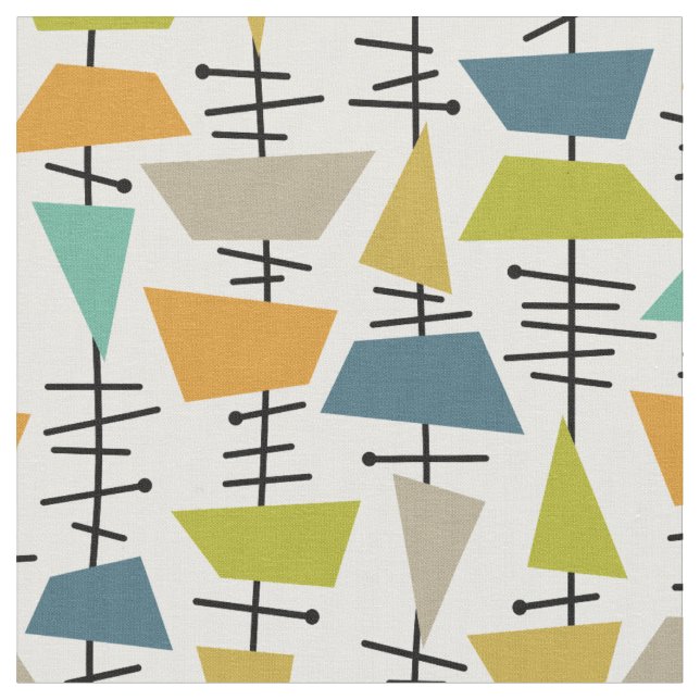 Roligt färgglatt abstrakt geometriskt mid century  tyg (Närbild)