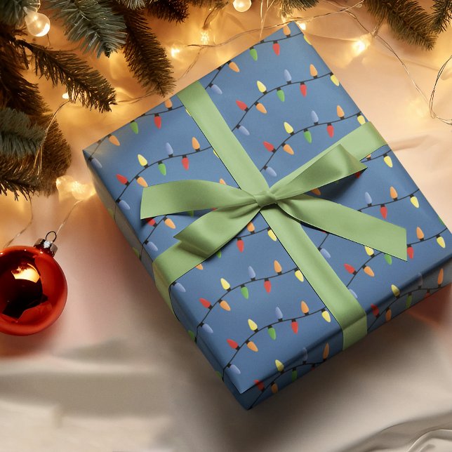 Roligt färgglatt festligt julgransljus mönster presentpapper (Skapare uppladdad)