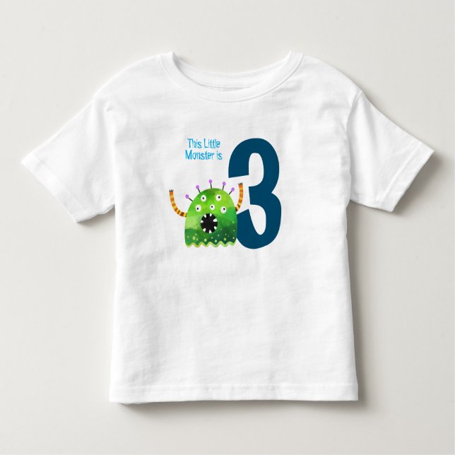 Roligt färglös mitt lilla monster 3:e födelsedag t shirt (Framsida)