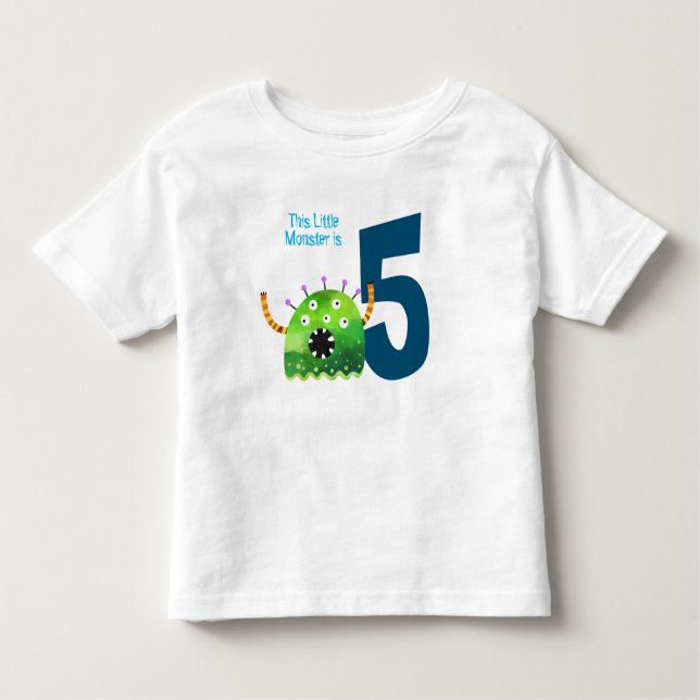 Roligt färglös mitt lilla monster 5:e födelsedag t shirt (Framsida)