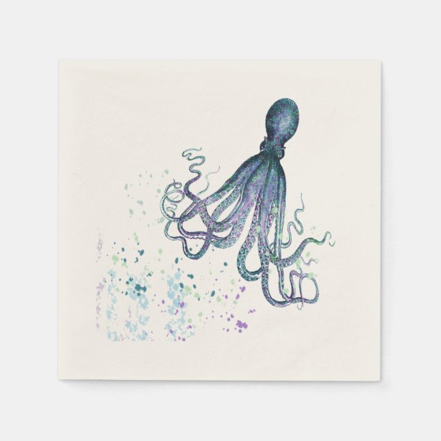 Roligt - färglös Octopus Ocean Animal Nautical Art Pappersservett (Framsidan)