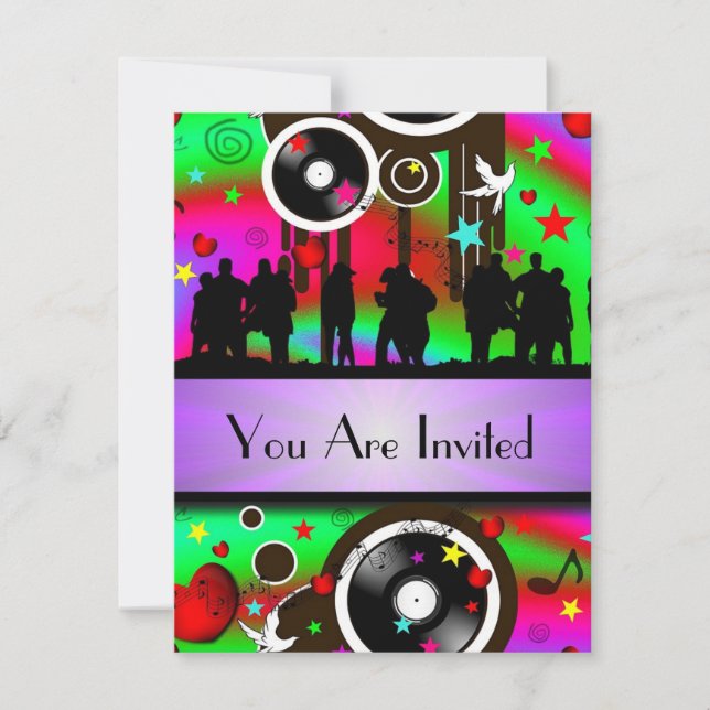 Roligt färglös retromusik party inbjudningar (Framsida)