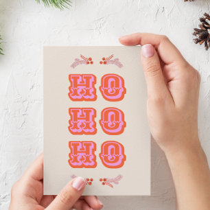 Roligt Färglös Rosa + Red HO HO - platt jul Julkort