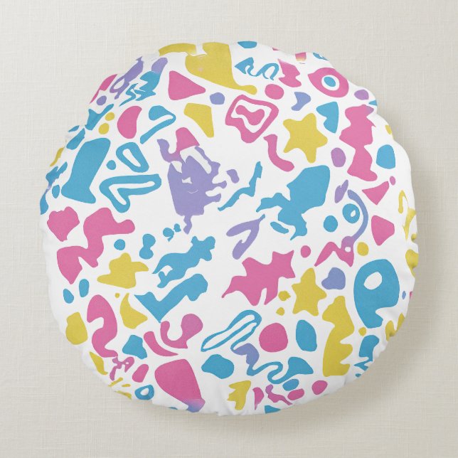 Roligt, färglösa vibrerande former rund kudde (Framsidan)