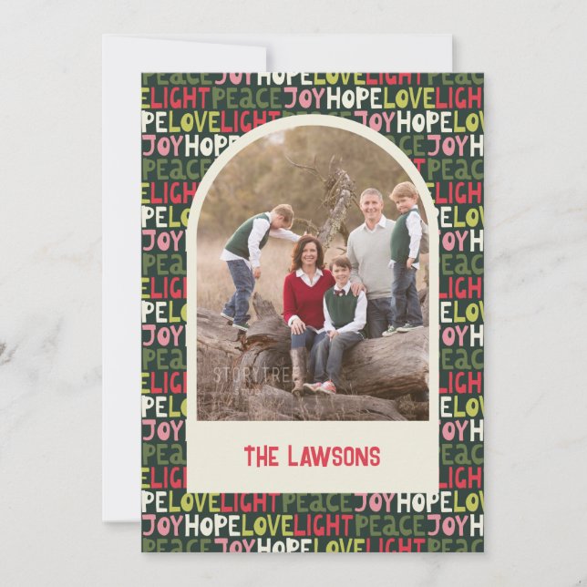 Roligt Färglöst Helgdag med teckningsfoto Julkort (Framsida)