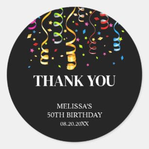 Roligt Färglöst konfetti Ribbon Birthday Tack Runt Klistermärke