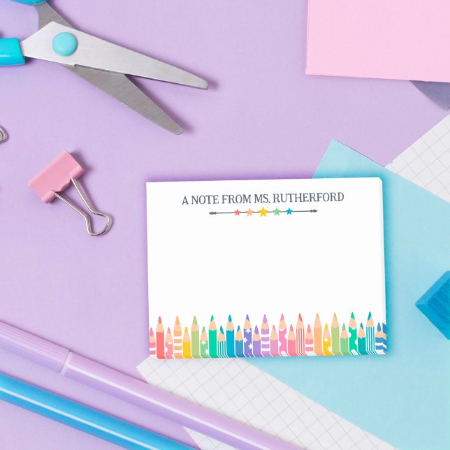 Roligt Färgpenna Note from School Teacher Post-it Block (Skapare uppladdad)