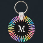 Roligt Färgpennas Monogram Art Studio Nyckelring<br><div class="desc">Färgfull runda nyckelkedja för en klassrumslig personlig med lärarens inledande omgiven av färgpennor i mjuk regnbåge i färg. Färgfull engrammad nyckelkedja för din konststudio-personlig med inledande vit mot svart bakgrund med många färgpennor som alla pekar mot mitten och sport regnbåge färg.</div>