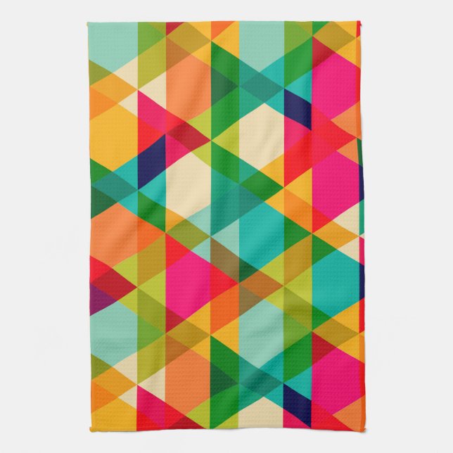 Roligt färgrikt ljust geometriskt triangelmönster kökshandduk (Vertikal)