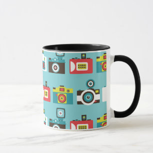 Roligt färgrikt Retro Lomo kameramönster (blått Mugg