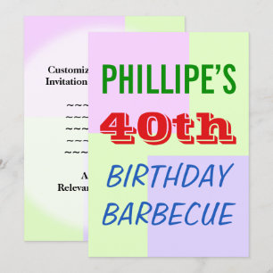 Roligt, färgstark "40:e BIRTHDAY BARBECUE"-inbjuda Inbjudningar