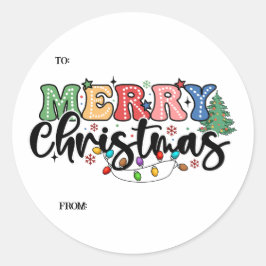 Roligt, färgstark, God jul Lägg till Namn Runt Klistermärke