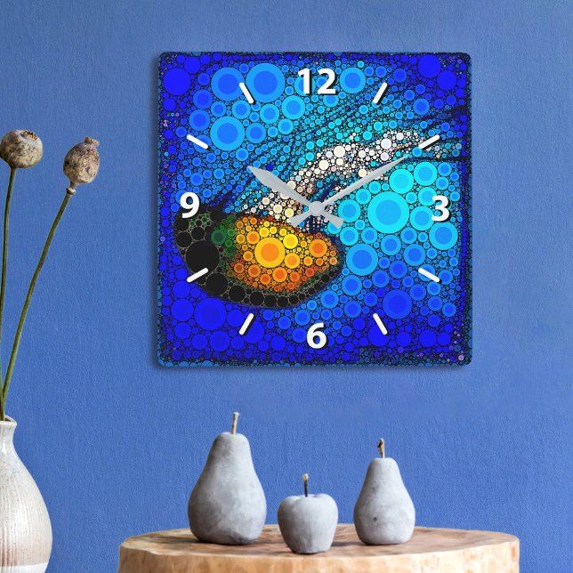 Roligt, färgstark, oceanjellyfisk fotocirkulation  fyrkantig klocka (Choose square, round & wood frame options!)