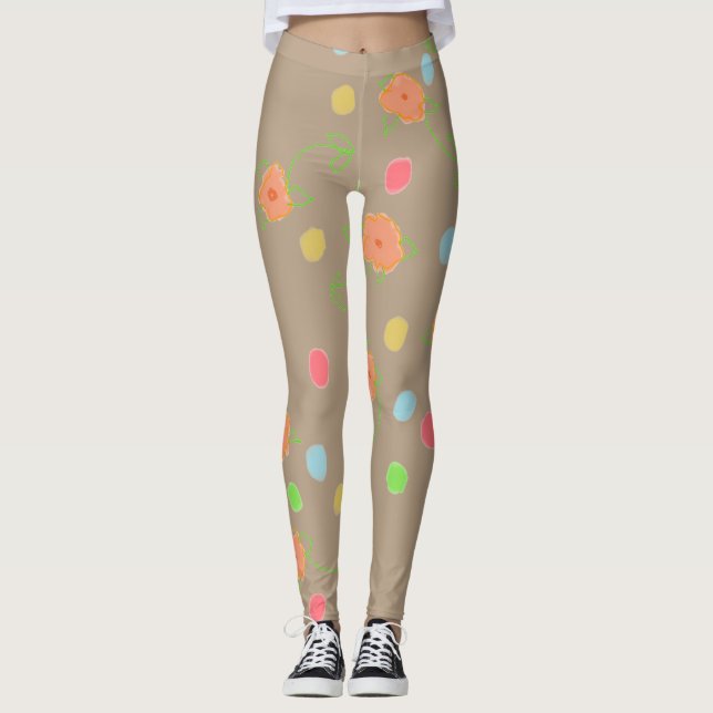 Roligt, färgstark och Blommigt Leggings (Framsida)