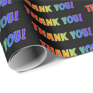 Roligt, färgstark, vibrant, Regnbåge "TACK!" Presentpapper