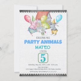 Roligt Färgstarka Party-djur födelsedag Inbjudningar