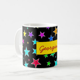 Roligt, färgstarka stjärnor Mönster + Namn Kaffemugg