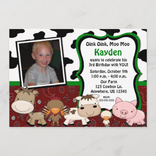 Roligt Farm Kids Fotofödelsedagsinbjudan Inbjudningar