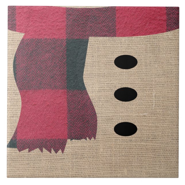 Roligt Farmhouse Burlap Snögubbe Pput Scarf & Butt Kakelplatta (Framsidan)