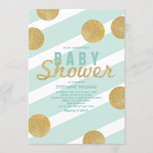 Roligt Faux Guld Glitter Mint Baby Shower Inbjudan