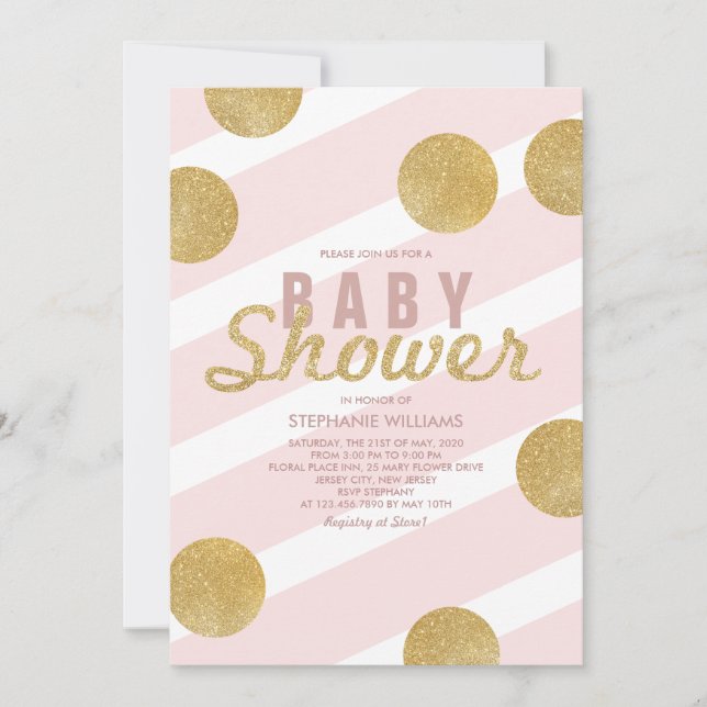 Roligt Faux Guld Glitter Rosa Baby Shower Inbjudan (Framsida)