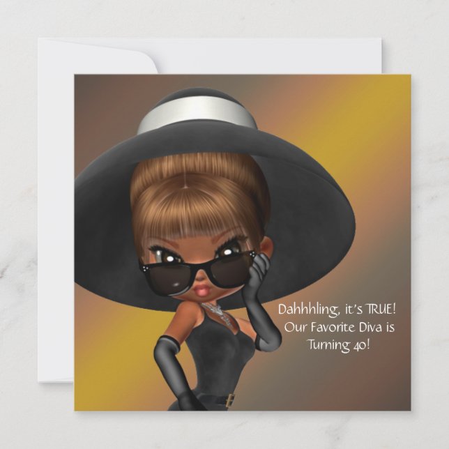 Roligt Favorite Diva Womans Black 40:e födelsedage Inbjudningar (Framsida)