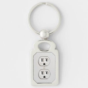 Roligt fejka elektriskt uttag rektangulärt silverfärgad nyckelring