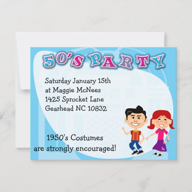 Roligt femtio Temaparty Sock Skutt Kids Art Inbjudningar (Framsida)