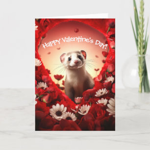 Roligt Ferret i Flowers Valentindag Helgkort