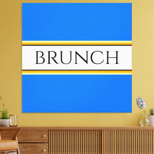 Roligt Festive Bright Blue White BRUNCH Text Rand Canvastryck