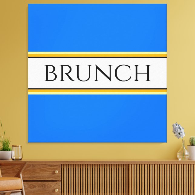 Roligt Festive Bright Blue White BRUNCH Text Rand Canvastryck (Insitu (Vardagsrum))