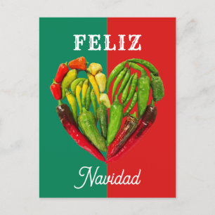 Roligt Festive Feliz Navidad Chili Peppers Heart Vykort
