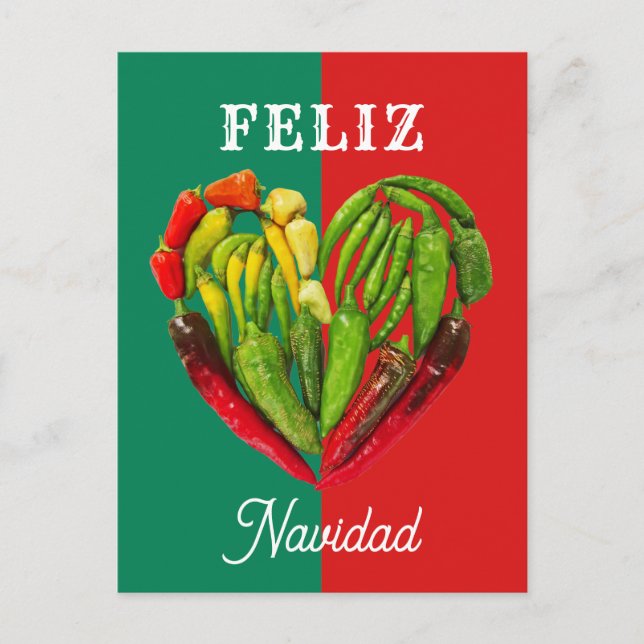 Roligt Festive Feliz Navidad Chili Peppers Heart Vykort (Framsida)