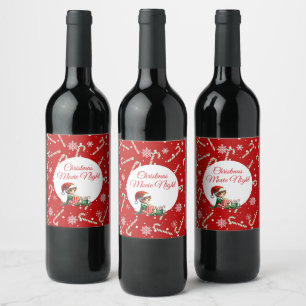 Roligt Festive Movie Night jul Party Vin-etikett Vinflaska Etikett